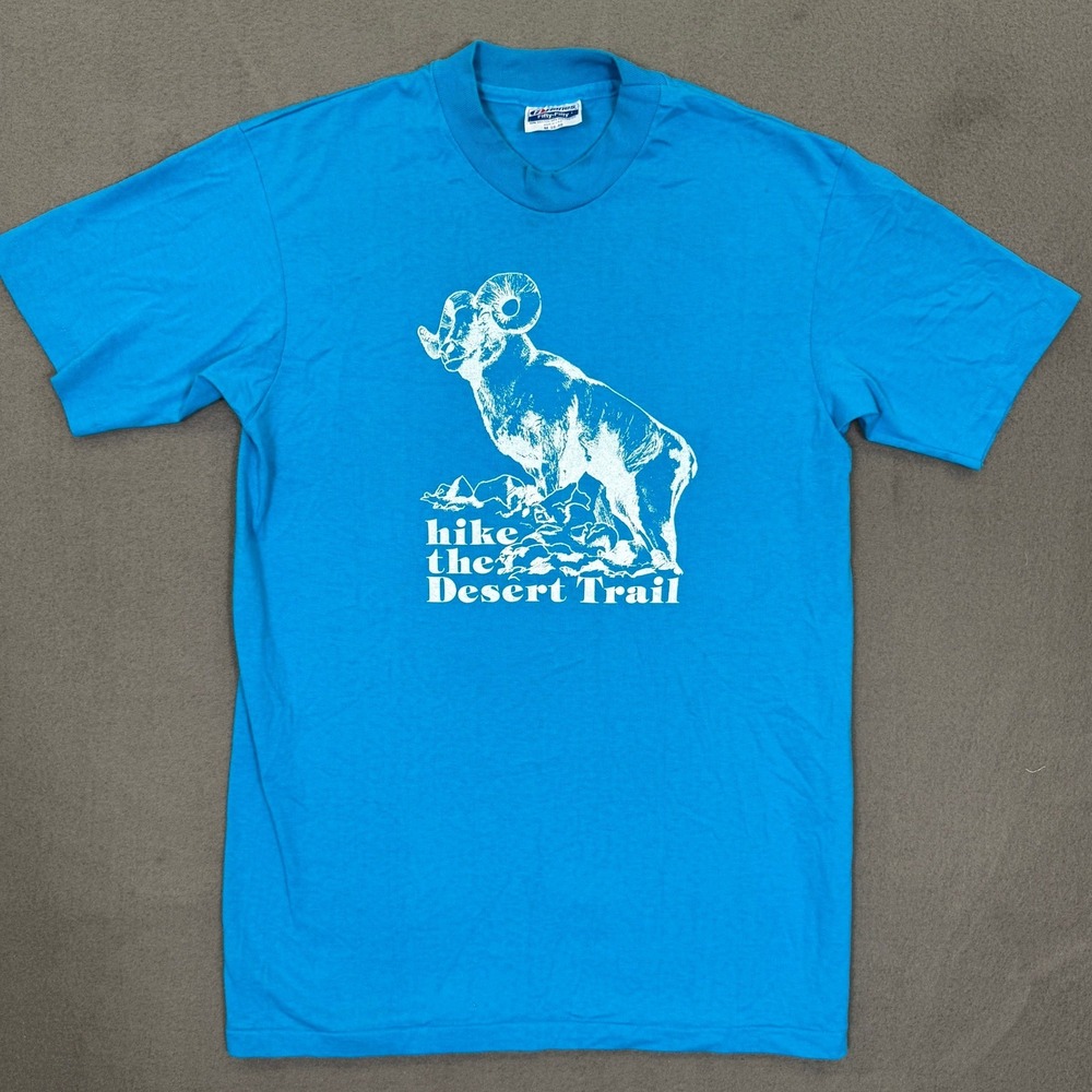 Vintage Single Stitch Ram Hiking Hanes Shirt Men M Blue Hike Desert Trail USA